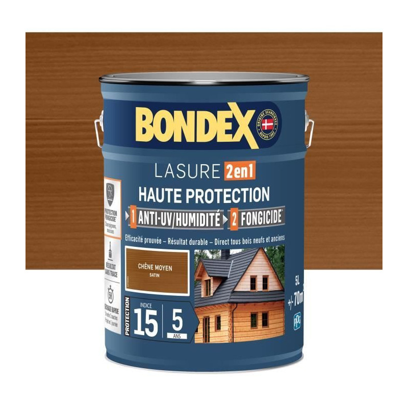 2 in 1 High Protection Stain - Medium Satin Oak - BONDEX - 5 L
