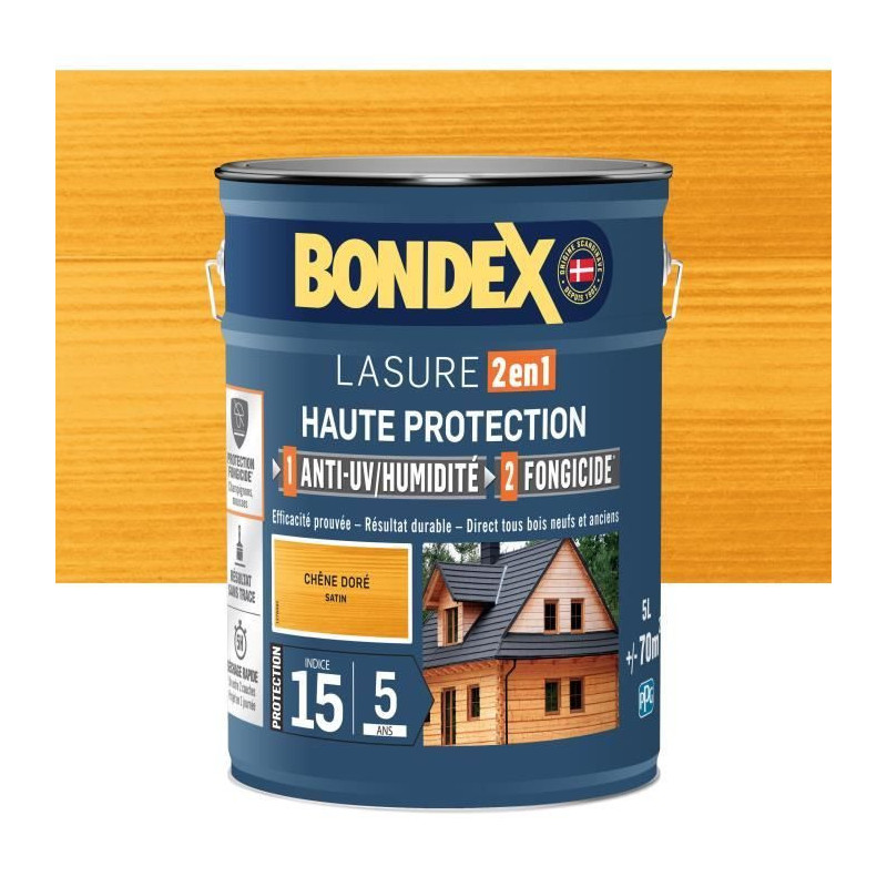 2 in 1 High Protection Stain - Satin Golden Oak - BONDEX - 5 L