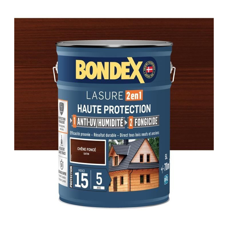 2 in 1 High Protection Stain - Dark Oak Satin - BONDEX - 5 L