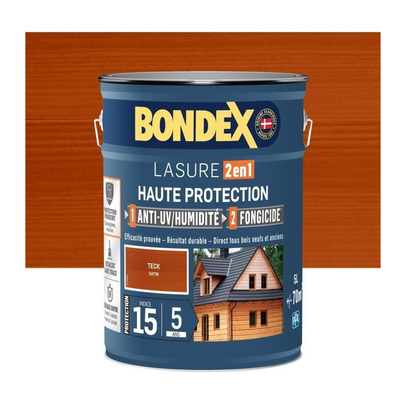 2 in 1 High Protection Stain - Satin Teak - BONDEX - 5 L