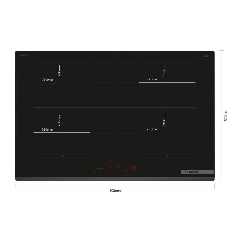Induction cooktop - BOSCH - 4 burners - 52.2 x 80.2 x 5.1 cm - PXY83KH