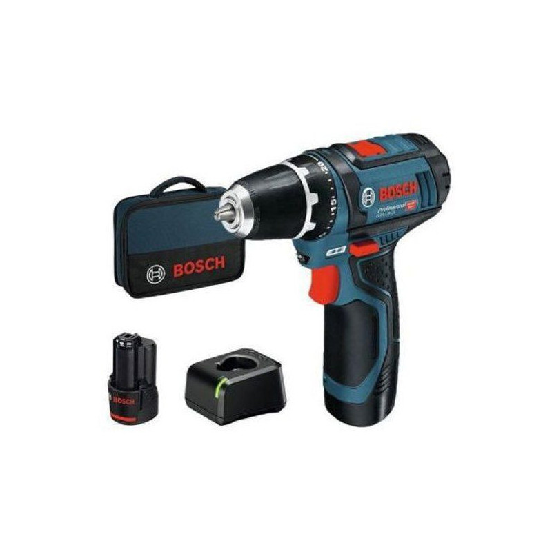 Bosch Professional drill GSR 12V-15 with 2 2Ah battery + charger + sof