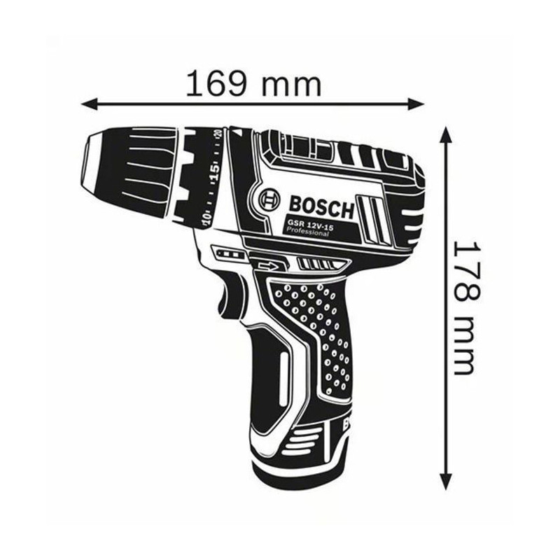 Bosch Professional drill GSR 12V-15 with 2 2Ah battery + charger + sof