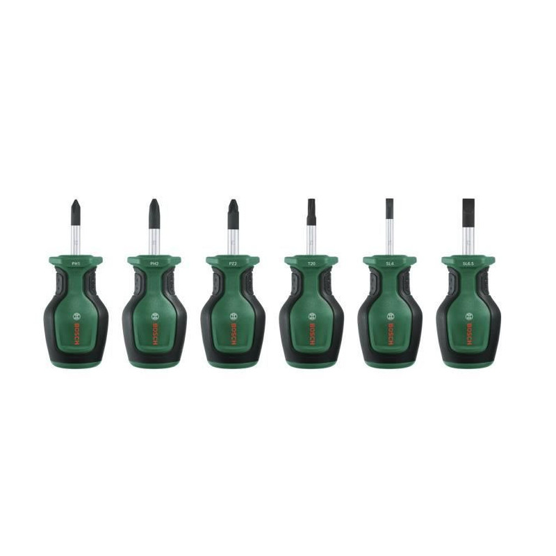 Bosch Set of 6 short screwdrivers (for tight spaces PH/PZ/TX/Flat S2 s