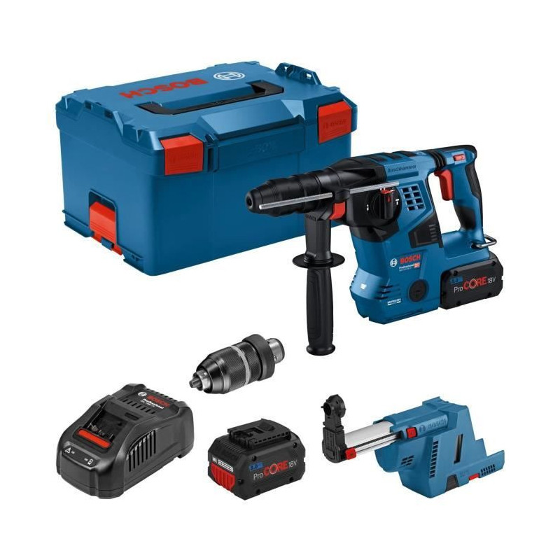 Bosch Professional GBH 18V-28CF 3.3J hammer drill with GDE 18V-16 suct