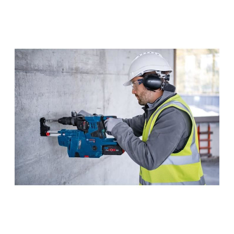 Bosch Professional GBH 18V-28CF 3.3J hammer drill with GDE 18V-16 suct