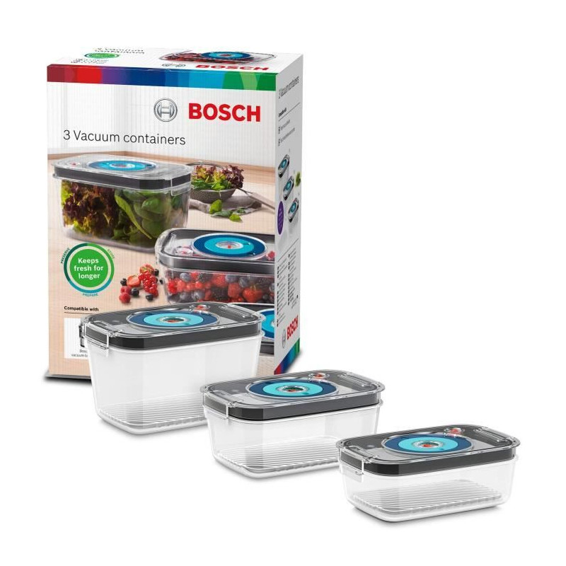 BOSCH - 3 airtight vacuum storage boxes: 0.7L, 1.0L and 1.5L - Drip tr
