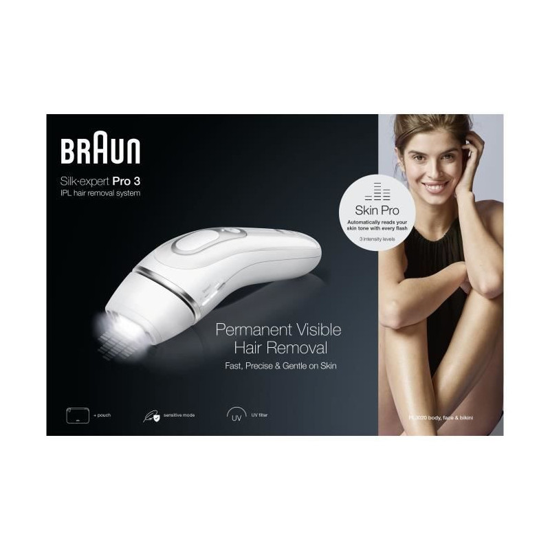 Pulsed light epilator - BRAUN - PL3020 - 3 intensity levels - 300,000