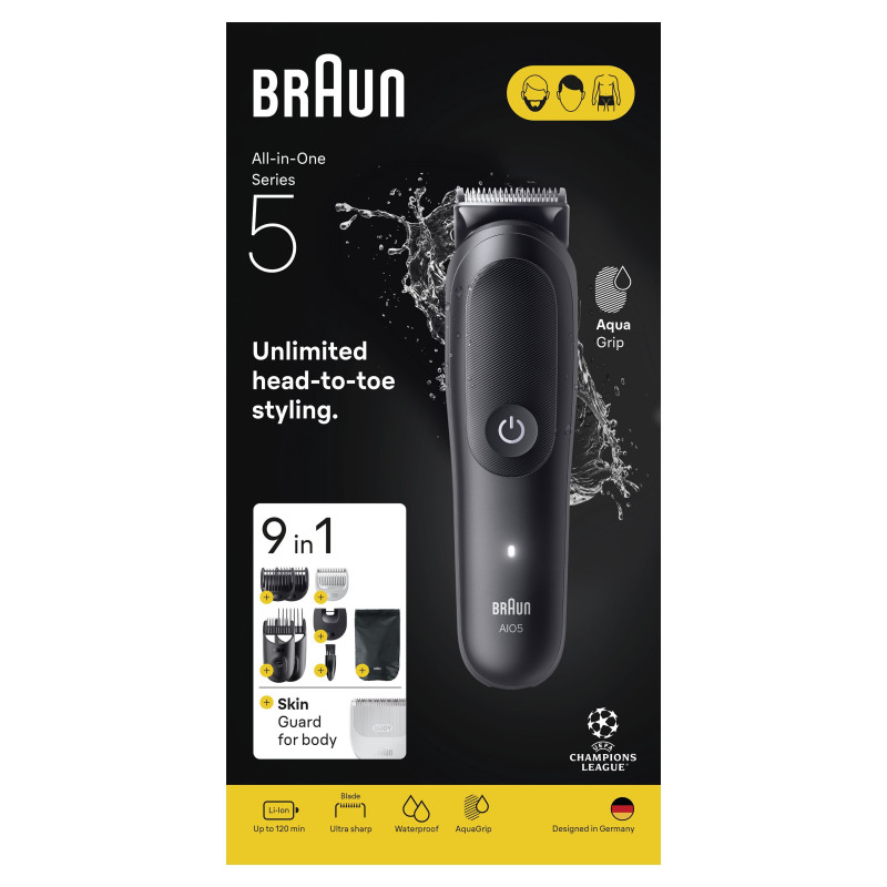Hair and beard trimmer - BRAUN - AIO5540 - 120 min - 14 settings - Bla
