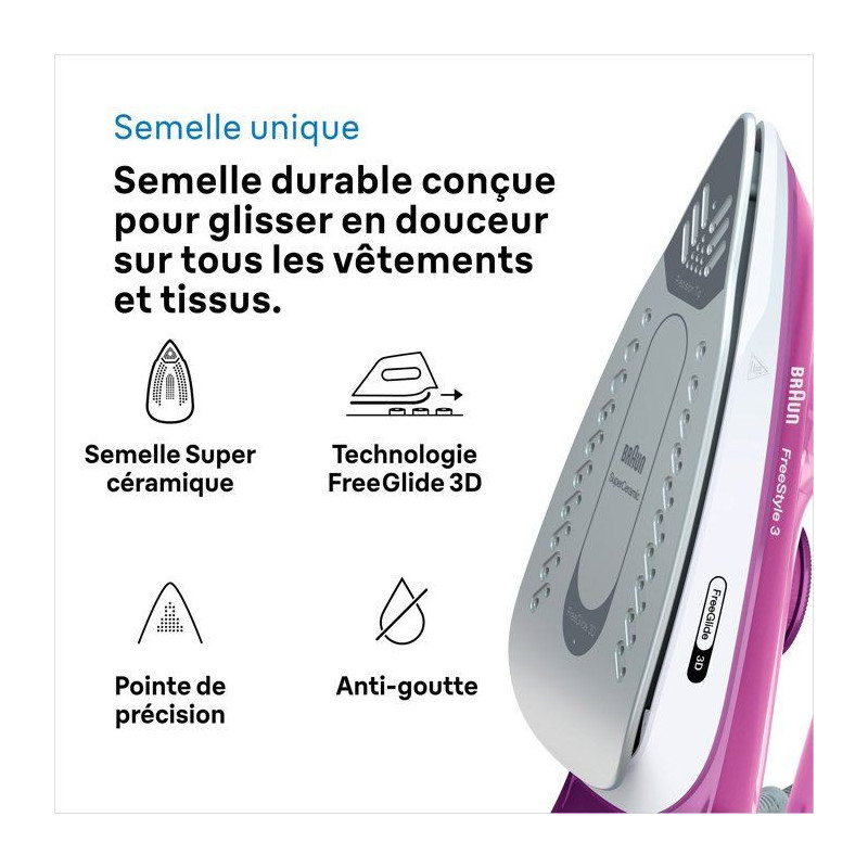 Steam iron FI3124 PU - Power 2400 W - Supercramic sole - 270 ml water