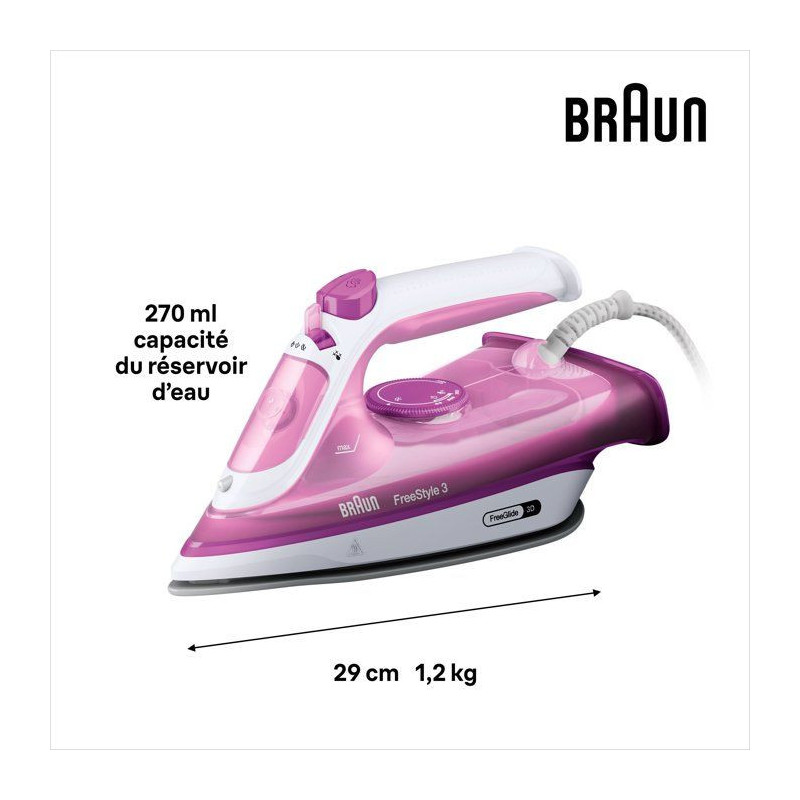 Steam iron FI3124 PU - Power 2400 W - Supercramic sole - 270 ml water