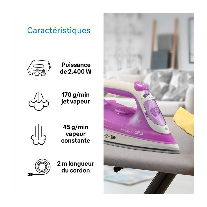 Steam iron FI3124 PU - Power 2400 W - Supercramic sole - 270 ml water