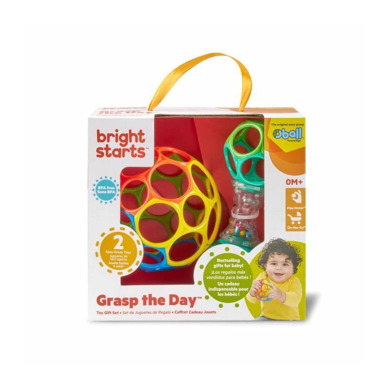 BRIGHT STARS O'Ball Baby Gift Set with 2 Baby Toys: a Rattle and a Cla
