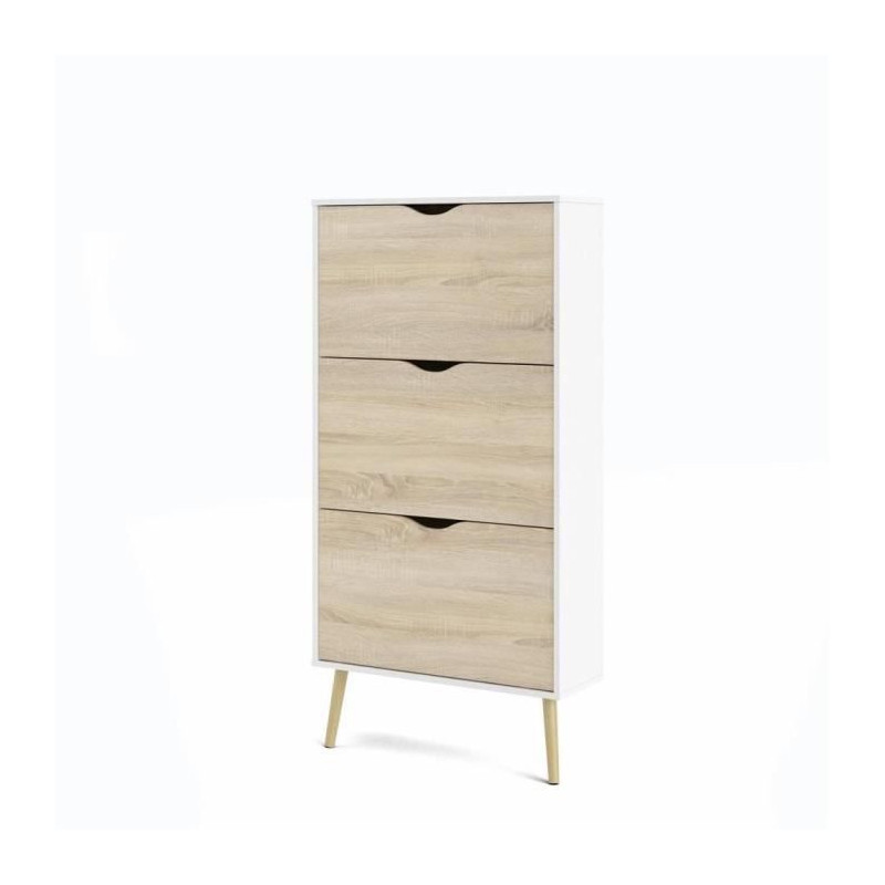Shoe cabinet - White / Oak - 12 pairs - Solid wood flared base - 70.2