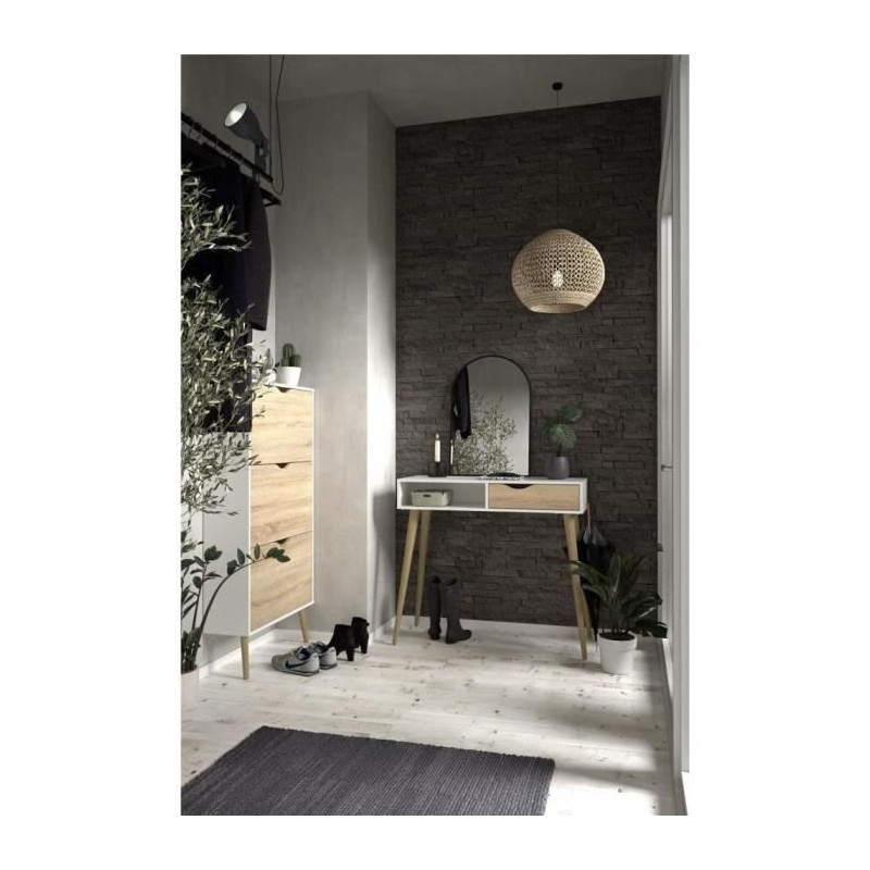 Shoe cabinet - White / Oak - 12 pairs - Solid wood flared base - 70.2