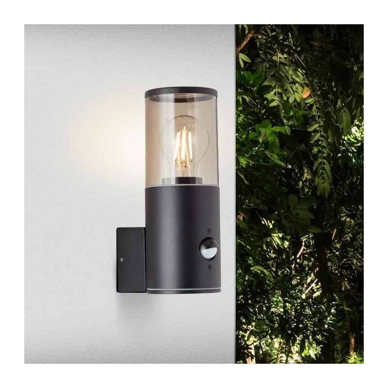 Sergioro exterior applique with detector, black depoli, E27 20W, bulb