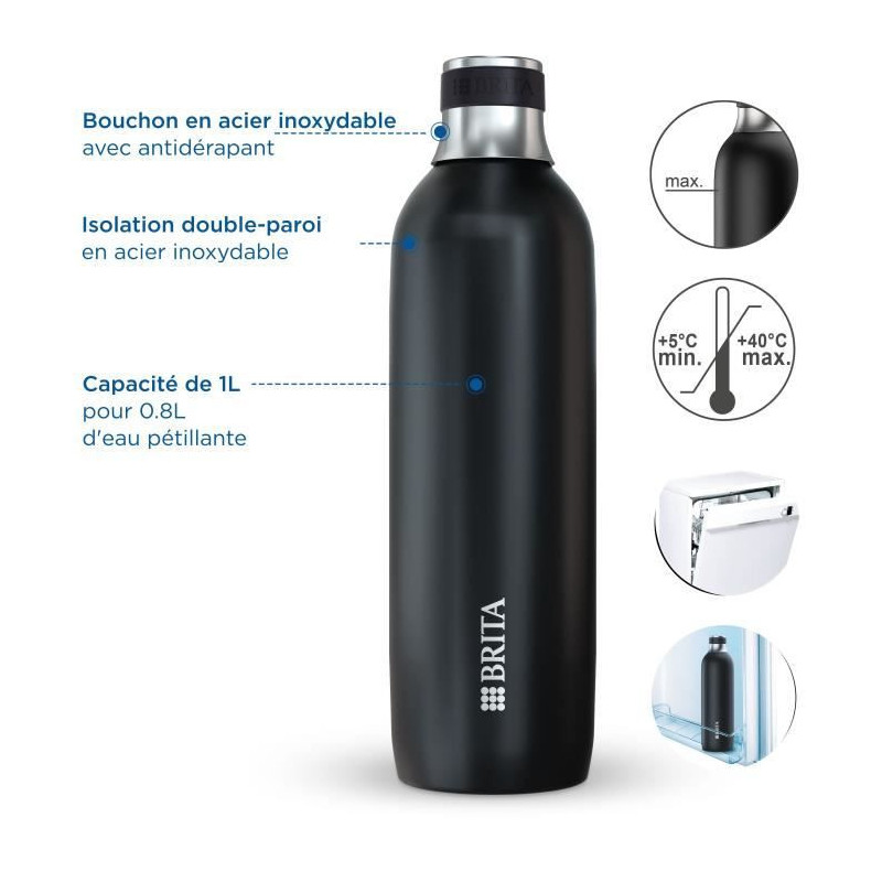 BRITA bottle for sodaTRIO - stainless steel - 1L - black