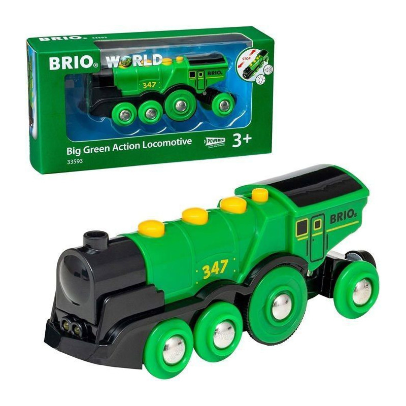 BRIO World - 33593 - Powerful Green Locomotive With Batteries - Wooden