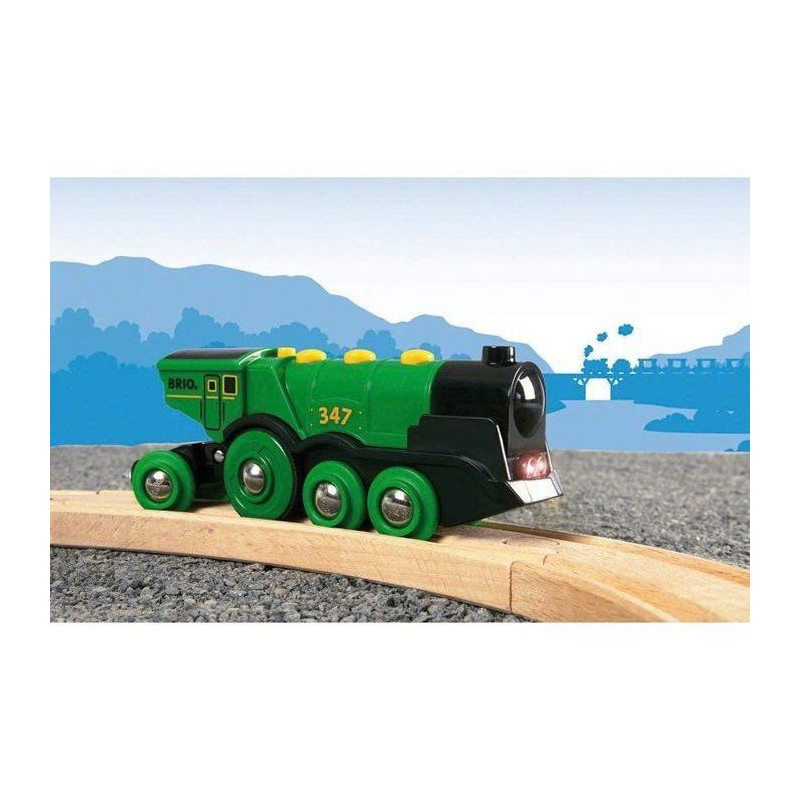 BRIO World - 33593 - Powerful Green Locomotive With Batteries - Wooden