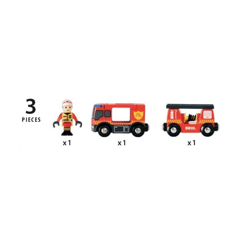 BRIO World - 33811 - Fire Truck Sound And Light - Wooden Toy