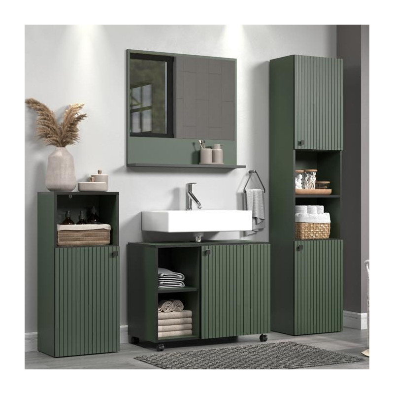 Bathroom column - Sage green and black decor - L40 x H186 x D31cm - PU