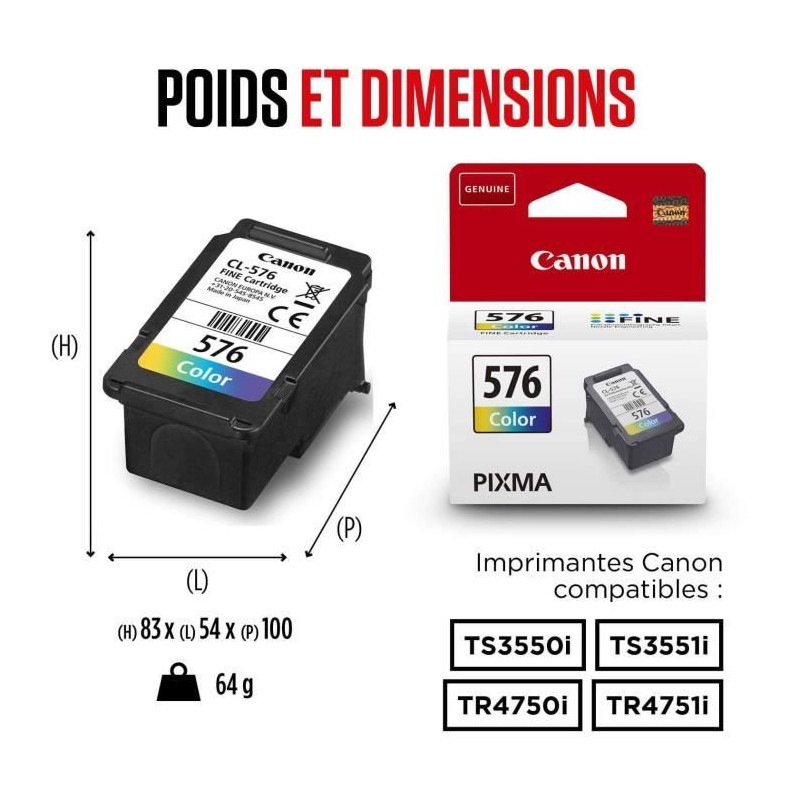 CANON CL-576 Ink Cartridge - Multi-Color - 100 Page Yield - Genuine Pr