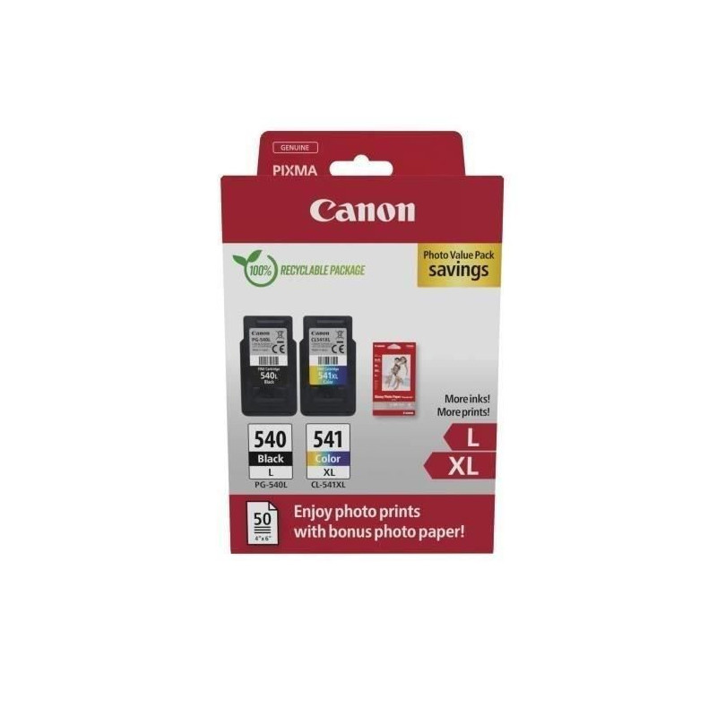 Pack of 2 ink cartridges + photo paper pack - CANON - PG-540L Black +