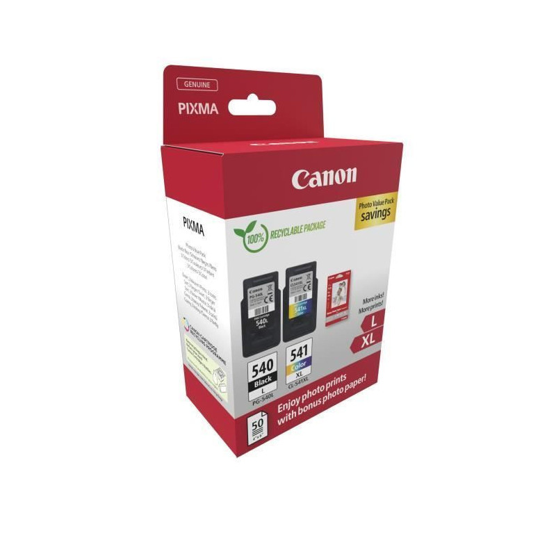 Pack of 2 ink cartridges + photo paper pack - CANON - PG-540L Black +