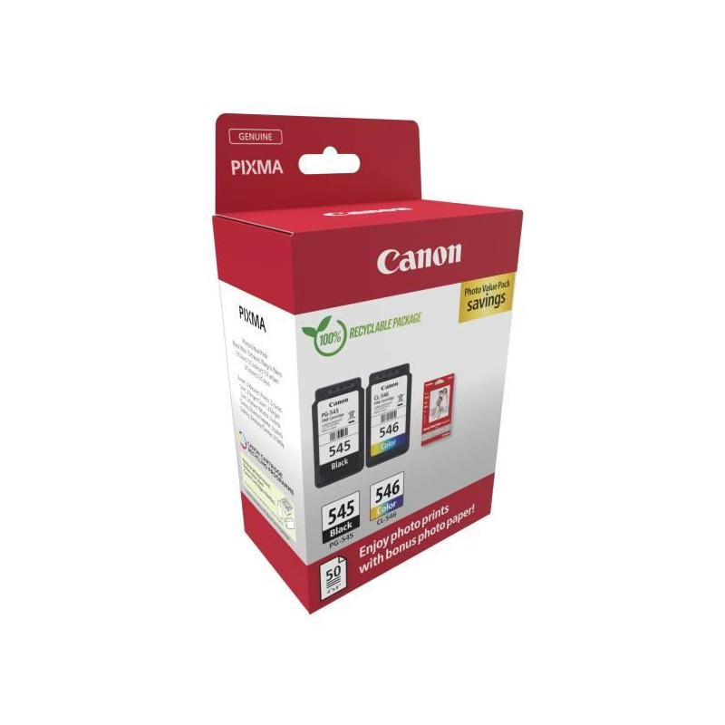 Pack of 2 ink cartridges + photo paper pack - CANON - PG-545 Black + C