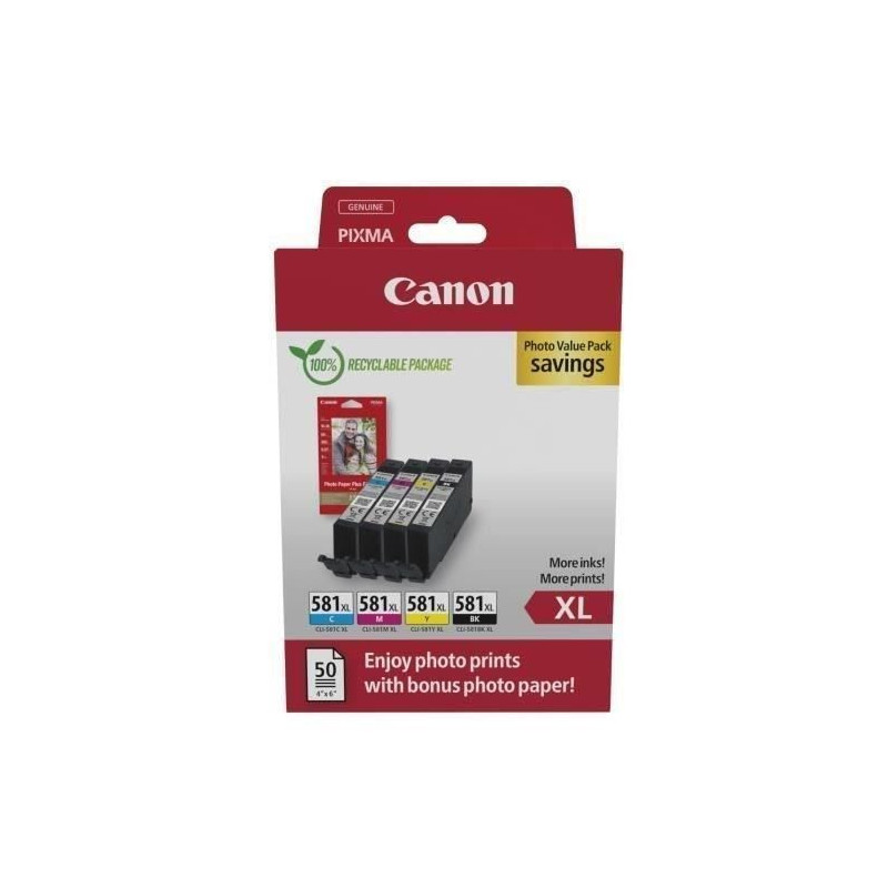 Multipack ink cartridges + photo paper pack - CANON - CLI-581XL Black/