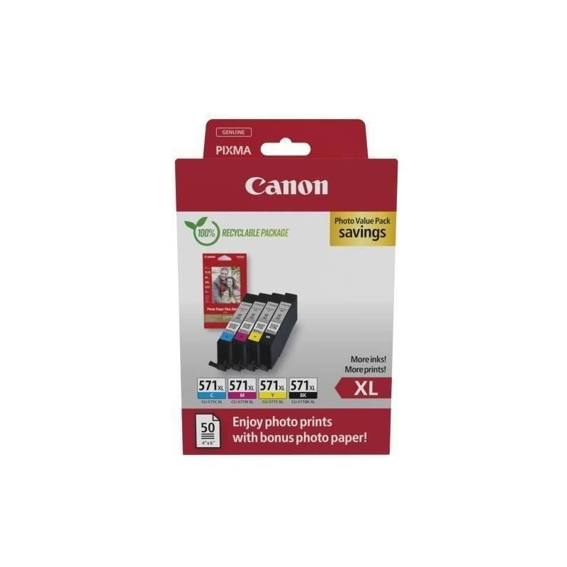 Ink cartridges + photo paper pack - CANON - CLI-571XL Black/Cyan/Magen