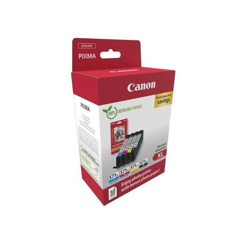 Ink cartridges + photo paper pack - CANON - CLI-571XL Black/Cyan/Magen