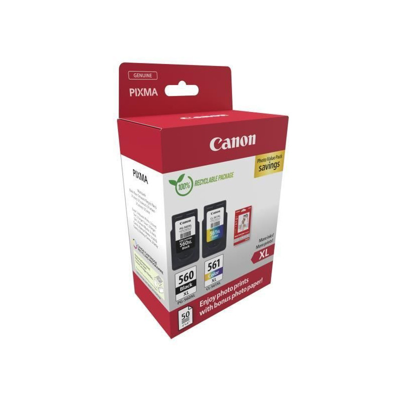 Pack of 2 ink cartridges + photo paper pack - CANON - PG-560XL Black +