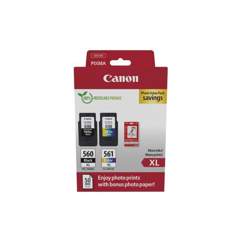 Pack of 2 ink cartridges + photo paper pack - CANON - PG-560XL Black +