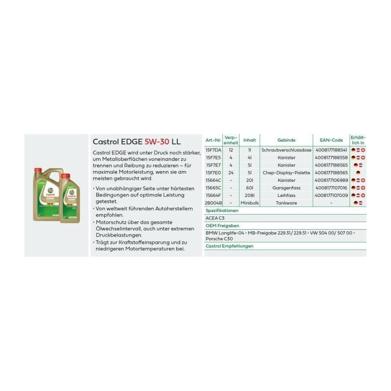 Engine oil - CASTROL - EDGE 5W-30 LL - 5L