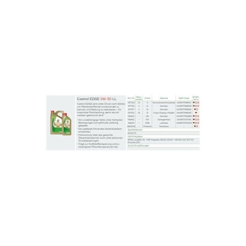 Engine oil - CASTROL - EDGE 5W-30 LL - 5L