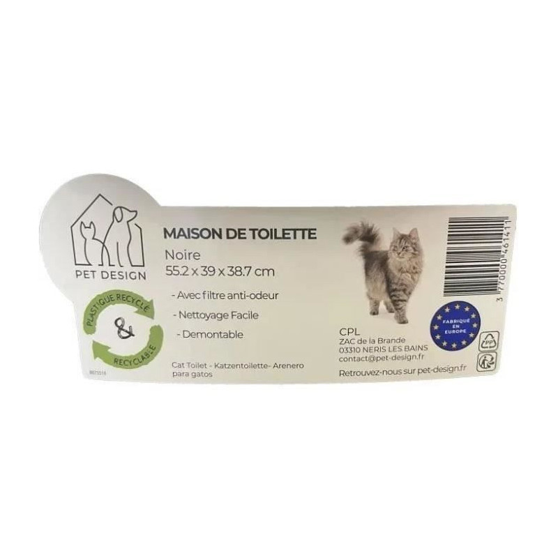 Pet design sacha toilet house - 56 x 40 x 39 cm - black and white - fo