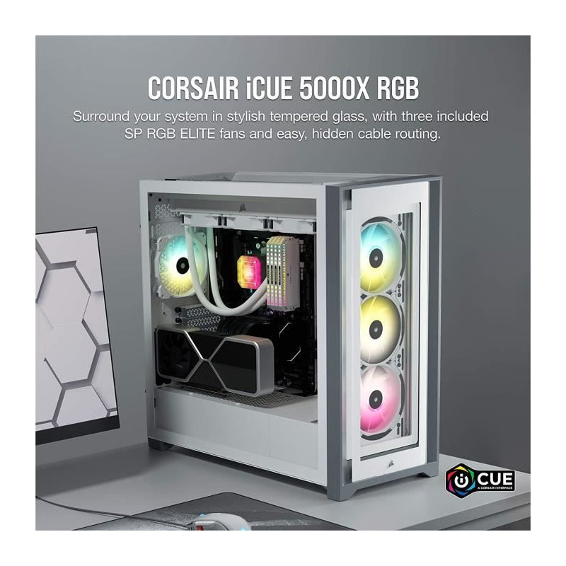 CORSAIR iCUE 5000X RGB PC Case - ATX Mid Tower Tempered Glass - White