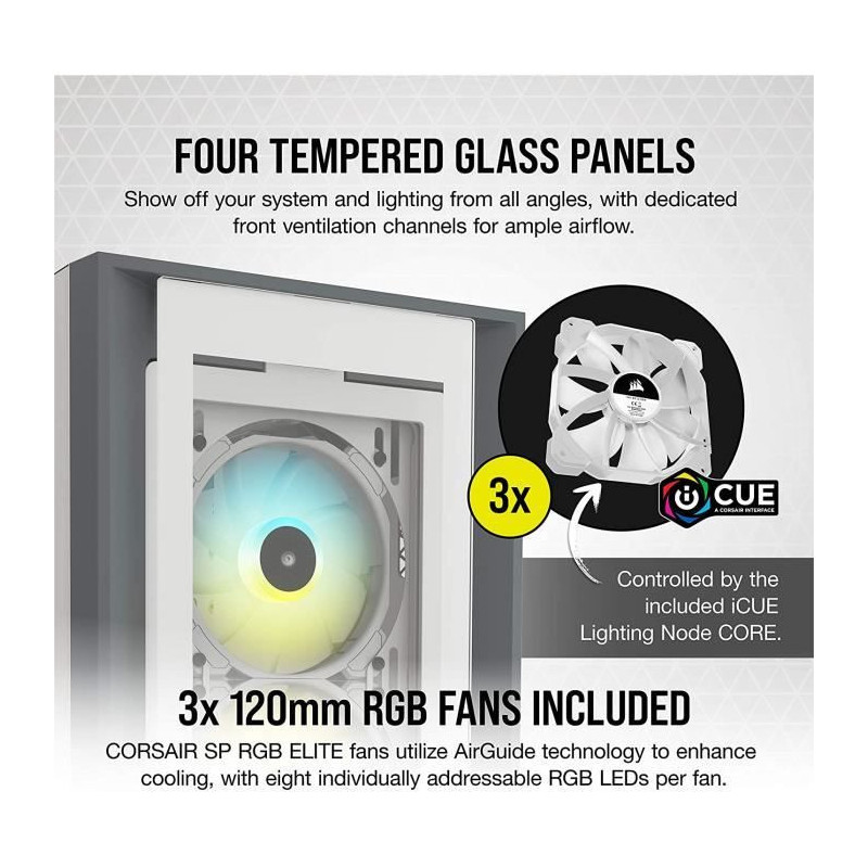 CORSAIR iCUE 5000X RGB PC Case - ATX Mid Tower Tempered Glass - White