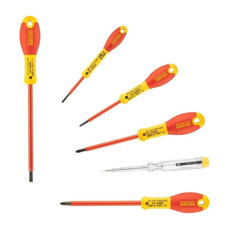 Set of 6 Insulated Screwdrivers 1000V - STANLEY FATMAX - 0-65-441 - El