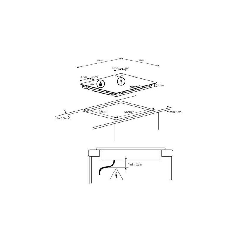 Continental Edison 3-burner induction hob - 3 timers - 3 boosters - bl