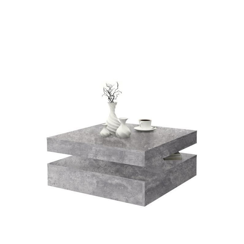 Pivoting square coffee table - Particle panel - Light gray concrete de