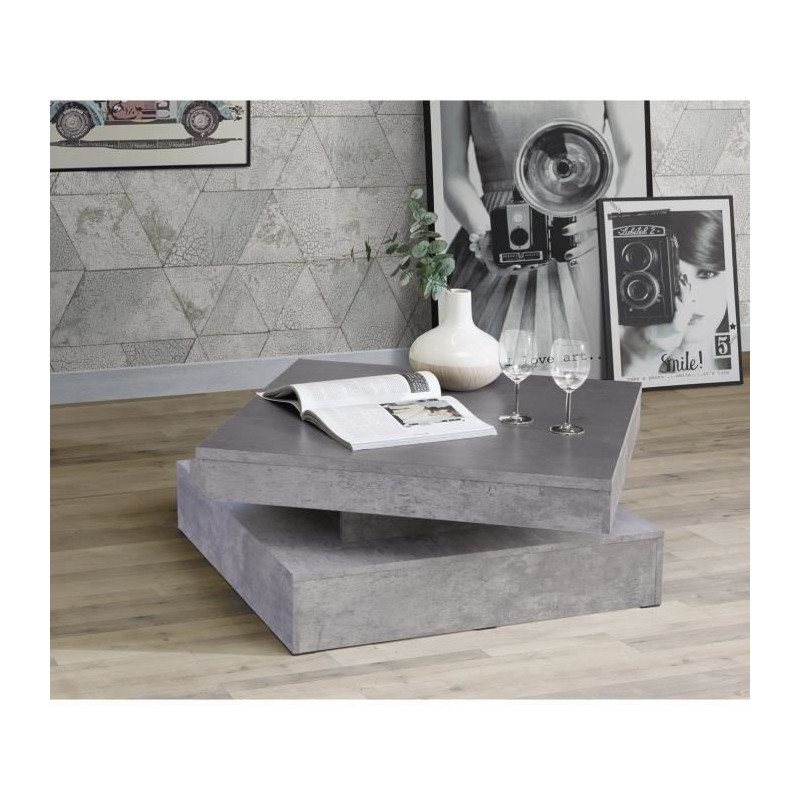 Pivoting square coffee table - Particle panel - Light gray concrete de
