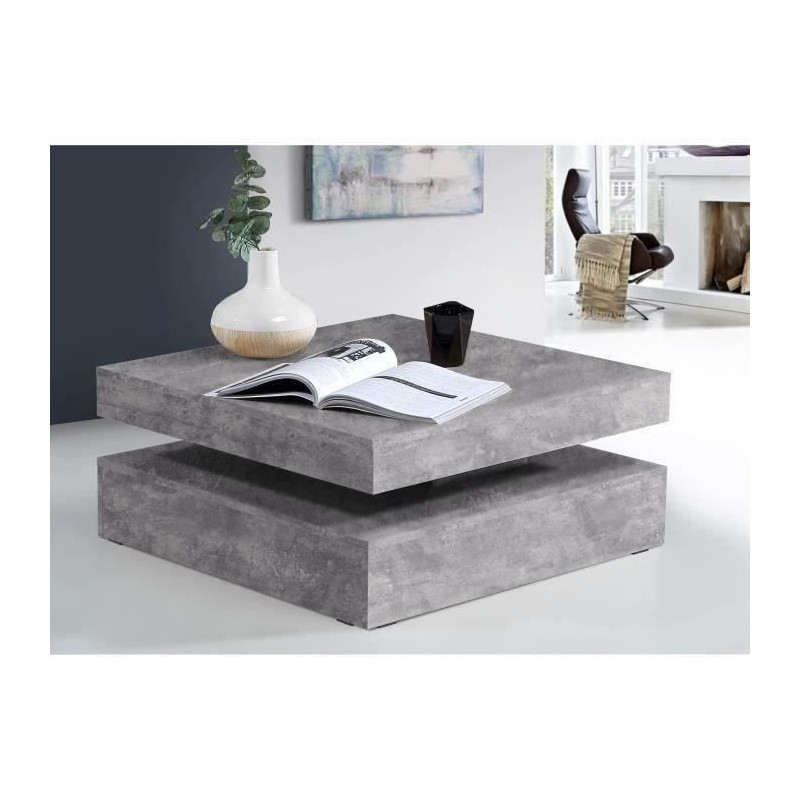 Pivoting square coffee table - Particle panel - Light gray concrete de