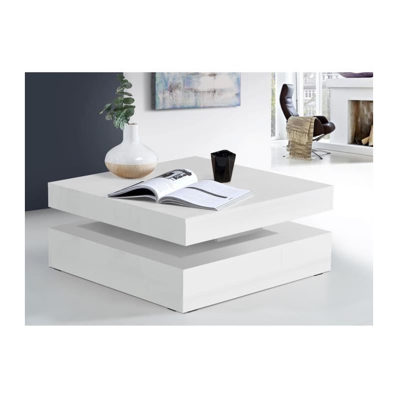 Coffee table with rotating top - Square glossy white - 78 x 78 x 36 cm