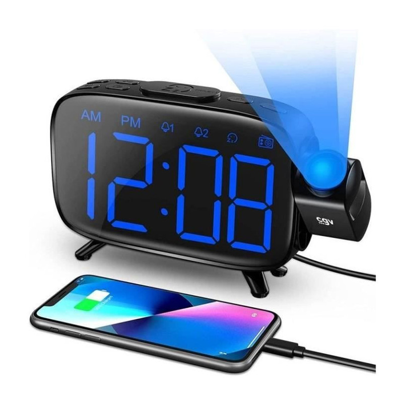 Clock radio with time projection - CGV - CR-P10 - Dual alarm - Large b
