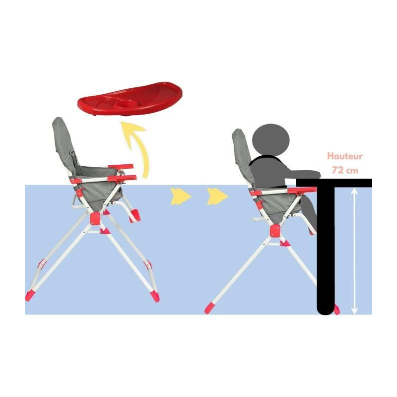 BAMBIKID Fixed high chair - 6 months - Mixed - Gray and red