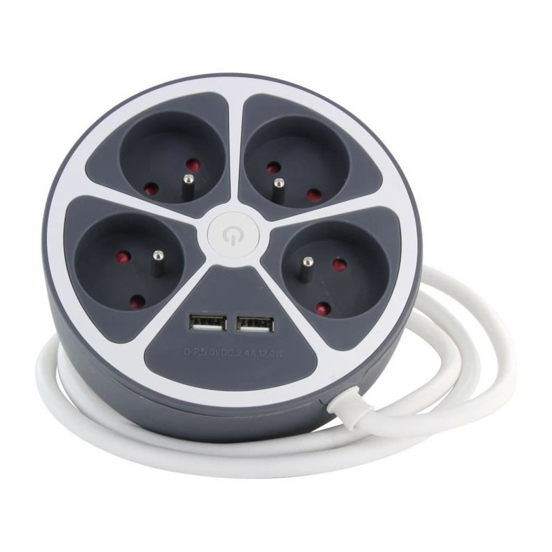 Chacon Multiprise Bureau 16A.250V-Max 3680W 4x16a+2usba Cable 1.5m- Gr