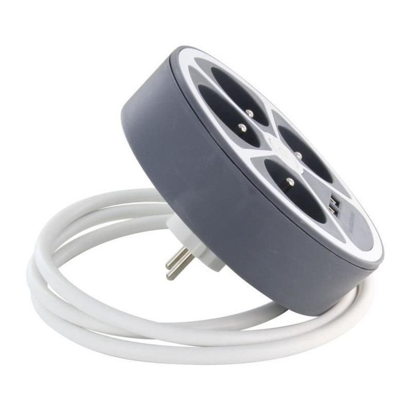 Chacon Multiprise Bureau 16A.250V-Max 3680W 4x16a+2usba Cable 1.5m- Gr