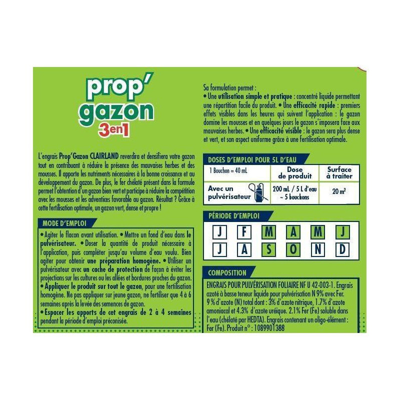 Prop'Gazon 3 in 1 Liquid Lawn Fertilizer - Clairland - Concentrate 2.5